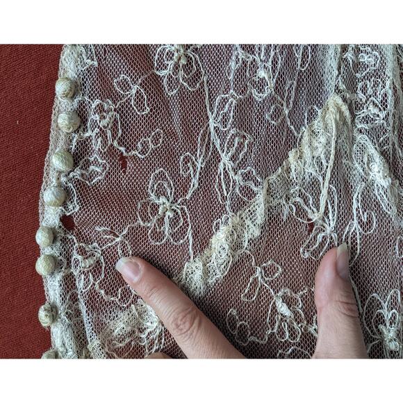 vintage 30s Sheer EMBROIDERED Dagger Collar MAXI DRESS xs/s tea stained 1930s - Picture 10 of 10